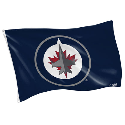 Winnipeg Jets single-sided 3x5 flag with 2 grommets navy Jets crest NHL logo visible on Tampa Home & Garden Store