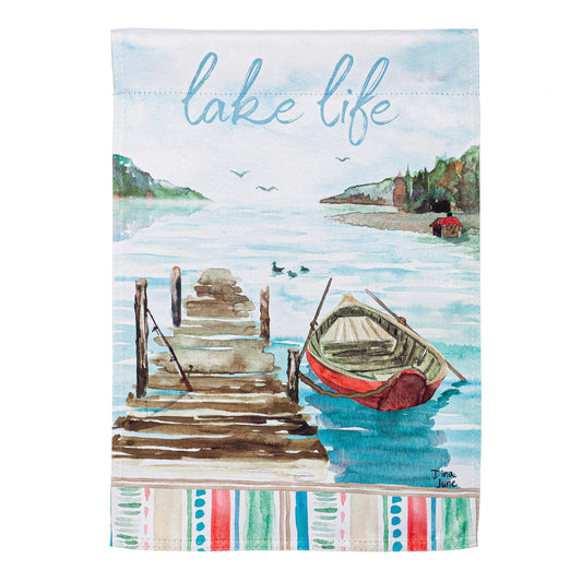 Lake Love suede house flag by Evergreen Enterprises, Flags & Windsocks coastal scene on Tampa Home & Garden Store