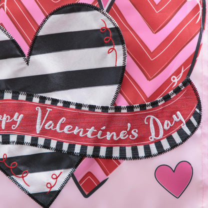 Happy Valentine's Day Sweethearts Applique Garden Flag with red pink hearts and stitched edges on Tampa Home & Garden Store