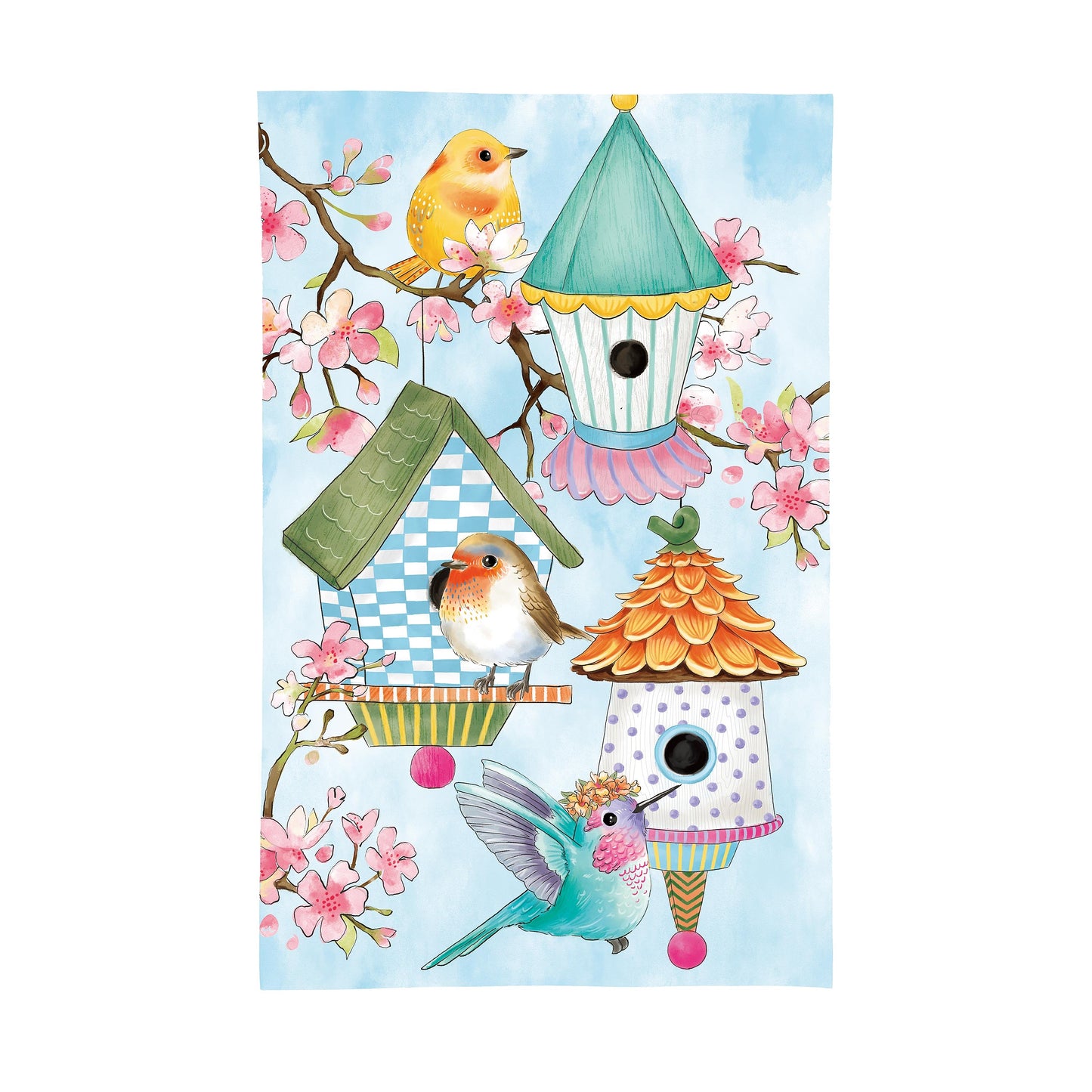 Applique garden flag Bird House with blossoms and birds by Evergreen Enterprises on Tampa Home & Garden Store