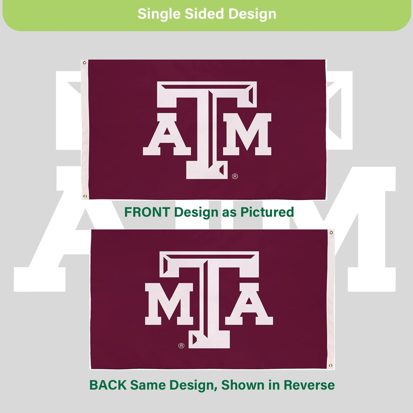Texas A&M estate flag maroon sublimated with large white A&M logo 3x5 with 2 grommets on Tampa Home & Garden Store