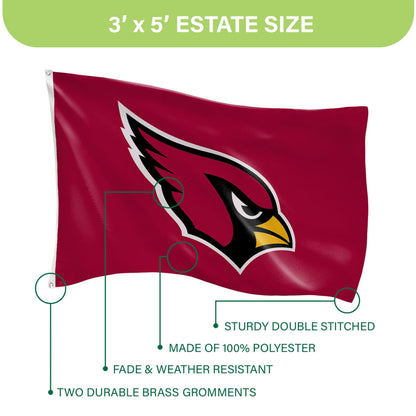 Arizona Cardinals single-sided flag, 3x5, red polyester with logo, 2 grommets on Tampa Home & Garden Store