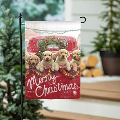 Red truck with puppies suede garden flag by Evergreen Enterprises - Wholesale Collective on Tampa Home & Garden Store