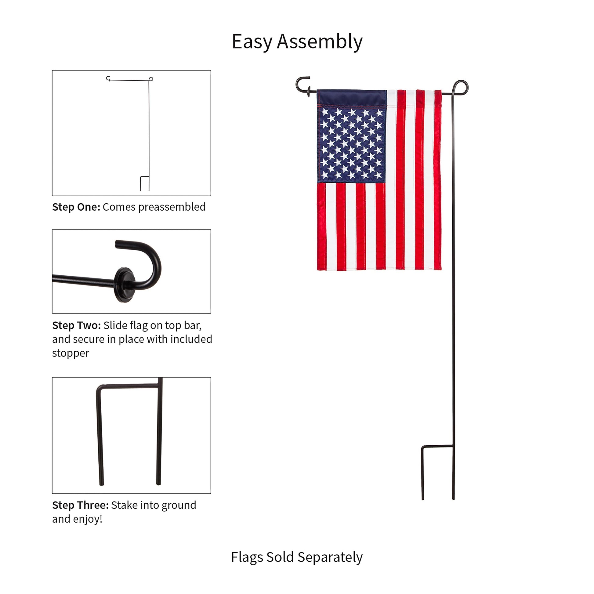 Black garden flag stand by Evergreen Enterprises with top hooks on Tampa Home & Garden Store