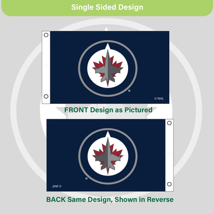 Winnipeg Jets 3x5 flag, single sided, navy field with 2 grommets, Evergreen Enterprises on Tampa Home & Garden Store