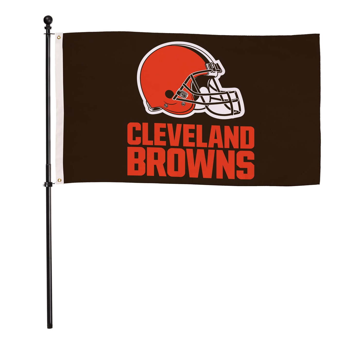 Cleveland Browns sublimated flag, single-sided with orange helmet logo, 3x5, 2 grommets on pole on Tampa Home & Garden Store