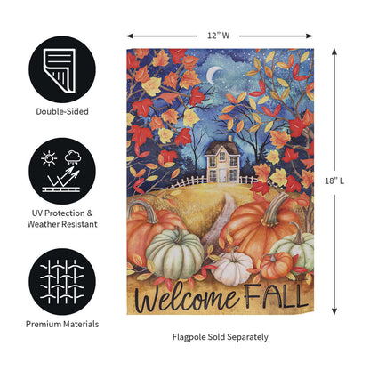 Alive in Fall Suede Garden Flag autumn leaves with a welcoming home scene on Tampa Home & Garden Store