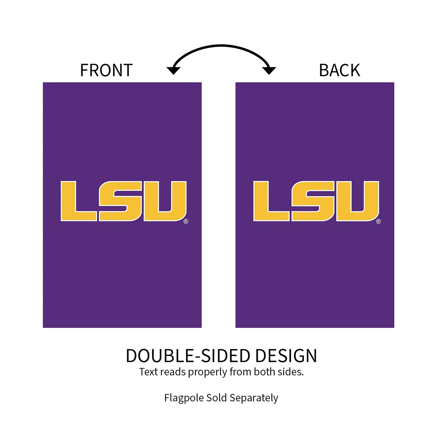 Louisiana State University applique flag, purple with gold LSU letters, double-sided design on Tampa Home & Garden Store