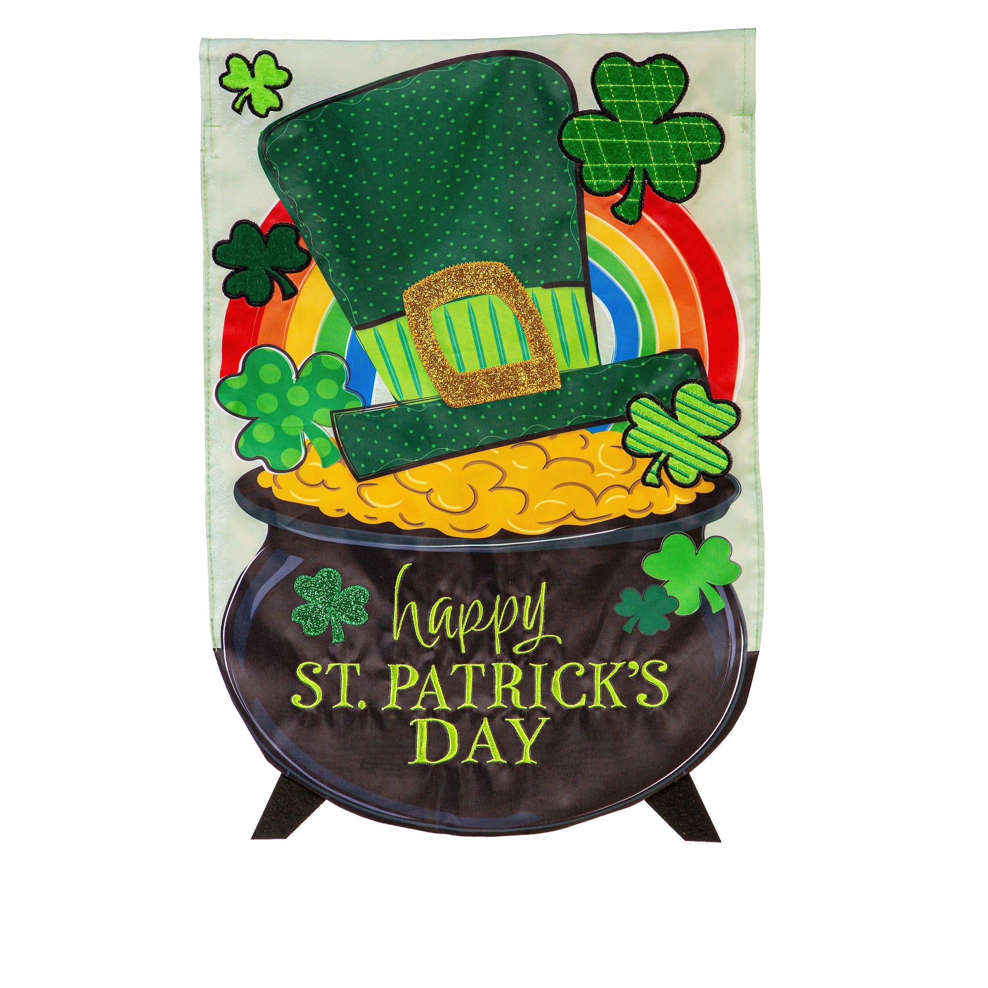 Applique garden flag End of the Rainbow with pot and shamrocks by Evergreen Enterprises on Tampa Home & Garden Store