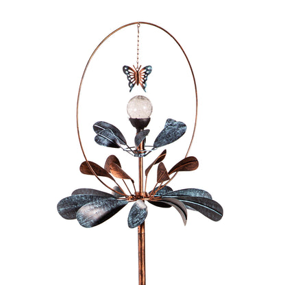 Solar Wind Spinner Sphere Flower 87in with butterfly and crackled orb Evergreen Enterprises on Tampa Home & Garden Store