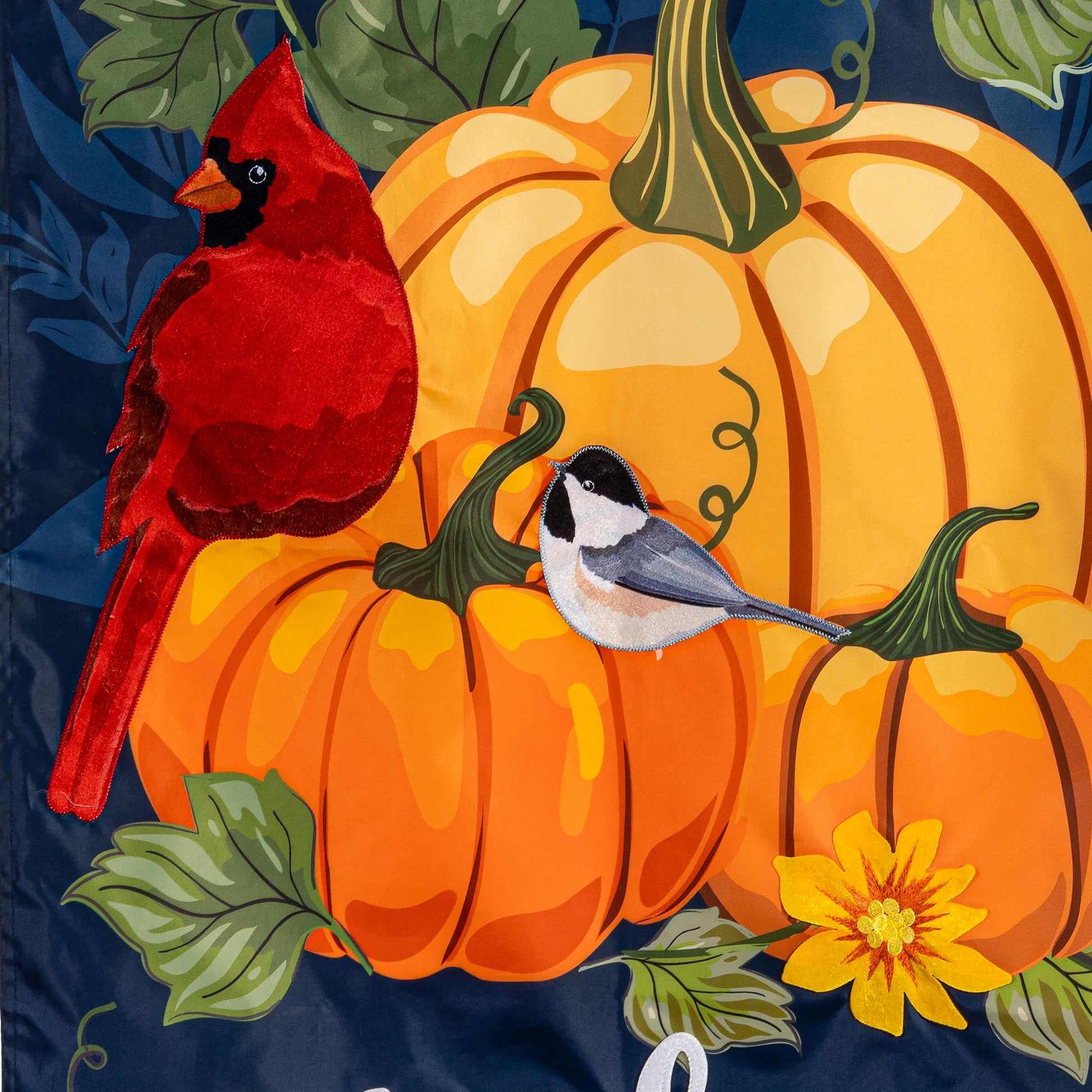 Applique House Flag Welcome Friends of Fall with pumpkin and cardinal Evergreen Enterprises on Tampa Home & Garden Store