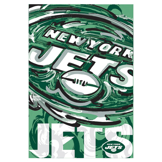 Suede flag New York Jets artwork by Justin Patten in green abstract design Evergreen on Tampa Home & Garden Store