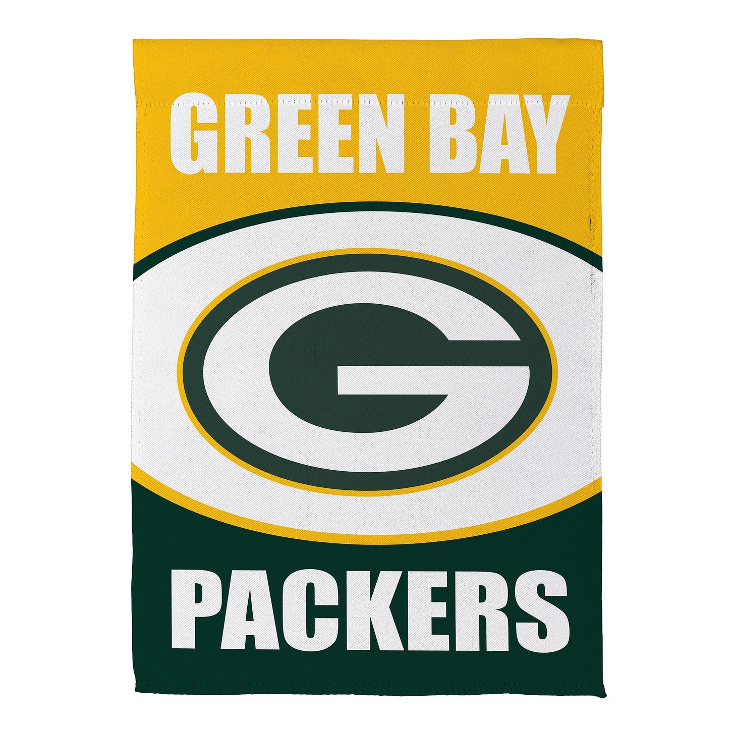 Suede garden flag Green Bay Packers with circular G logo in green, yellow and white by Evergreen on Tampa Home & Garden Store