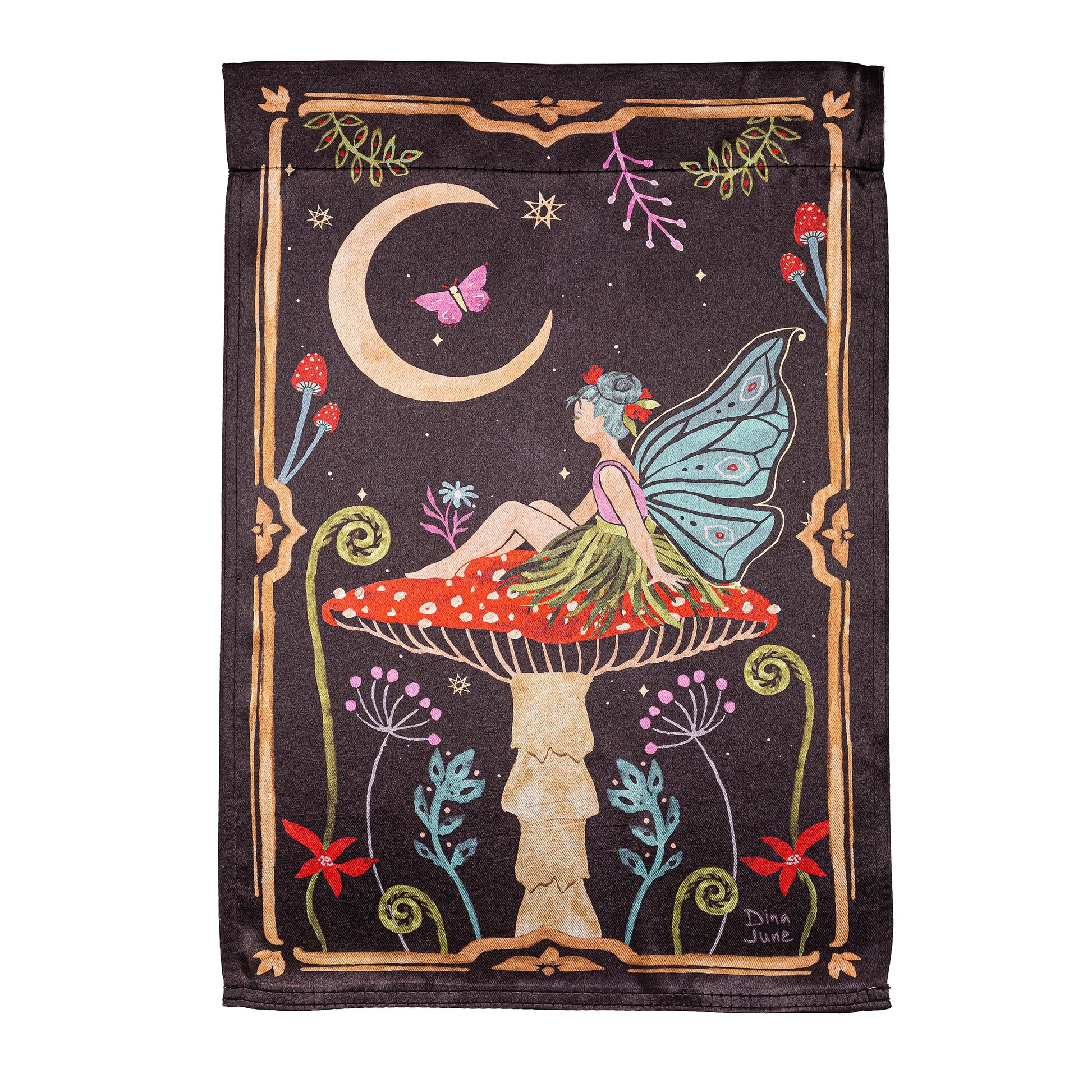 Fairy Wonderland Reversible Lustre Garden Flag Evergreen dark purple with moon and fairy on Tampa Home & Garden Store