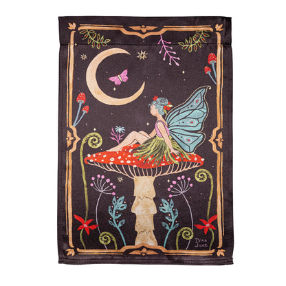Fairy Wonderland Reversible Lustre Garden Flag Evergreen dark purple with moon and fairy on Tampa Home & Garden Store