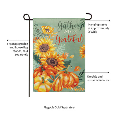 Grateful Gatherings Suede Garden Flag sunflowers on sage suede fabric by Evergreen Enterprises on Tampa Home & Garden Store
