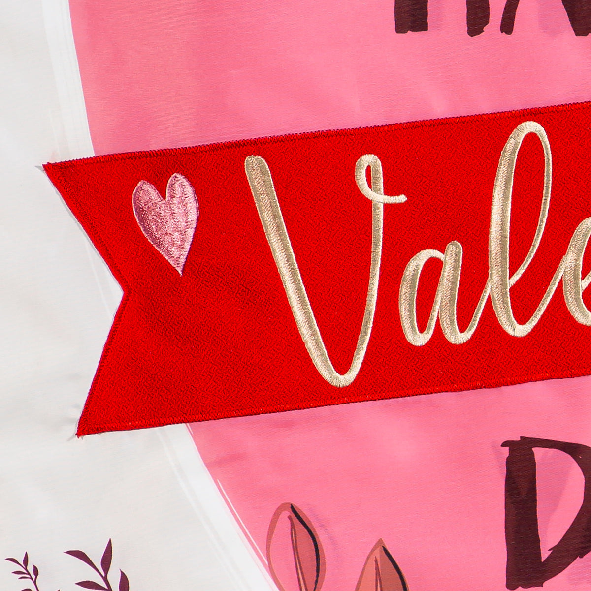 Happy Valentine's Day Heart and Floral Applique House Flag pink red cream embroidery Evergreen Enterprises on Tampa Home & Garden Store