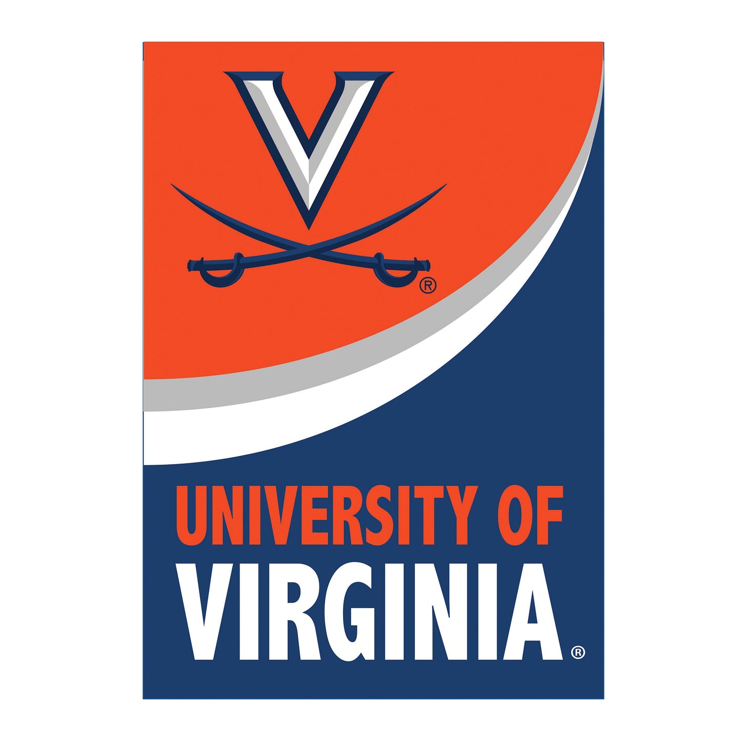 Burlap flag University of Virginia with orange field and navy V motif by Evergreen Enterprises on Tampa Home & Garden Store