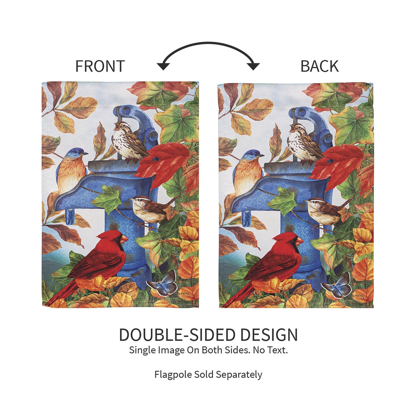 Where Birds Gather Suede Garden Flag double-sided with birds and leaves on Tampa Home & Garden Store