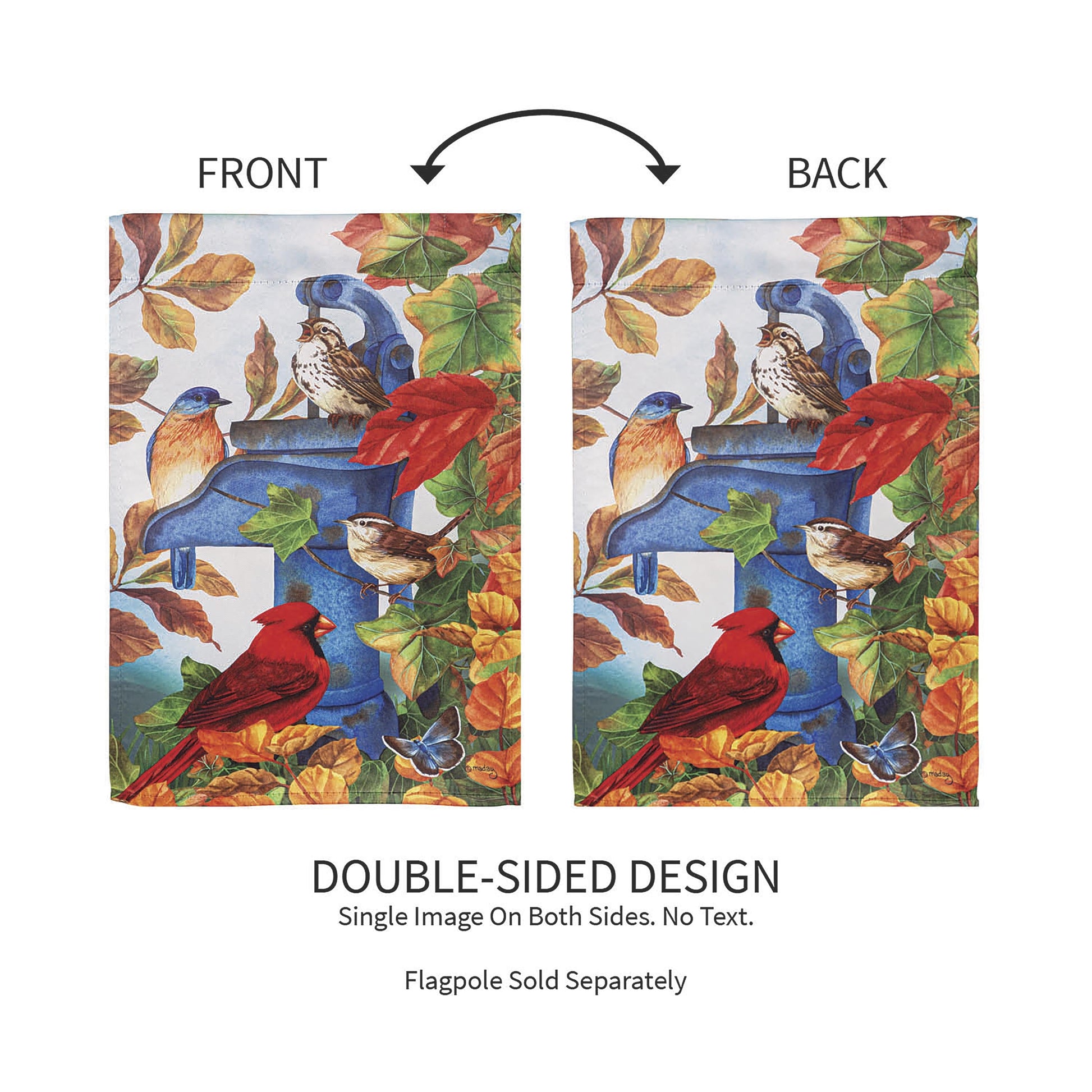 Where Birds Gather Suede Garden Flag double-sided with birds and leaves on Tampa Home & Garden Store