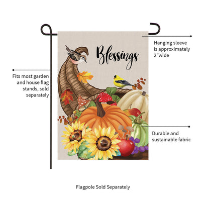 Grateful Cornucopia Suede Garden Flag beige fabric autumn design hanging sleeve on Tampa Home & Garden Store