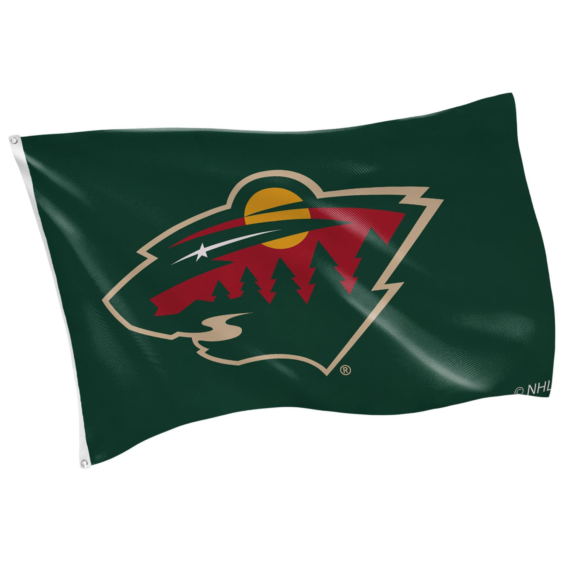 Minnesota Wild 3x5 single-sided sublimated flag with 2 grommets in dark green by Evergreen on Tampa Home & Garden Store