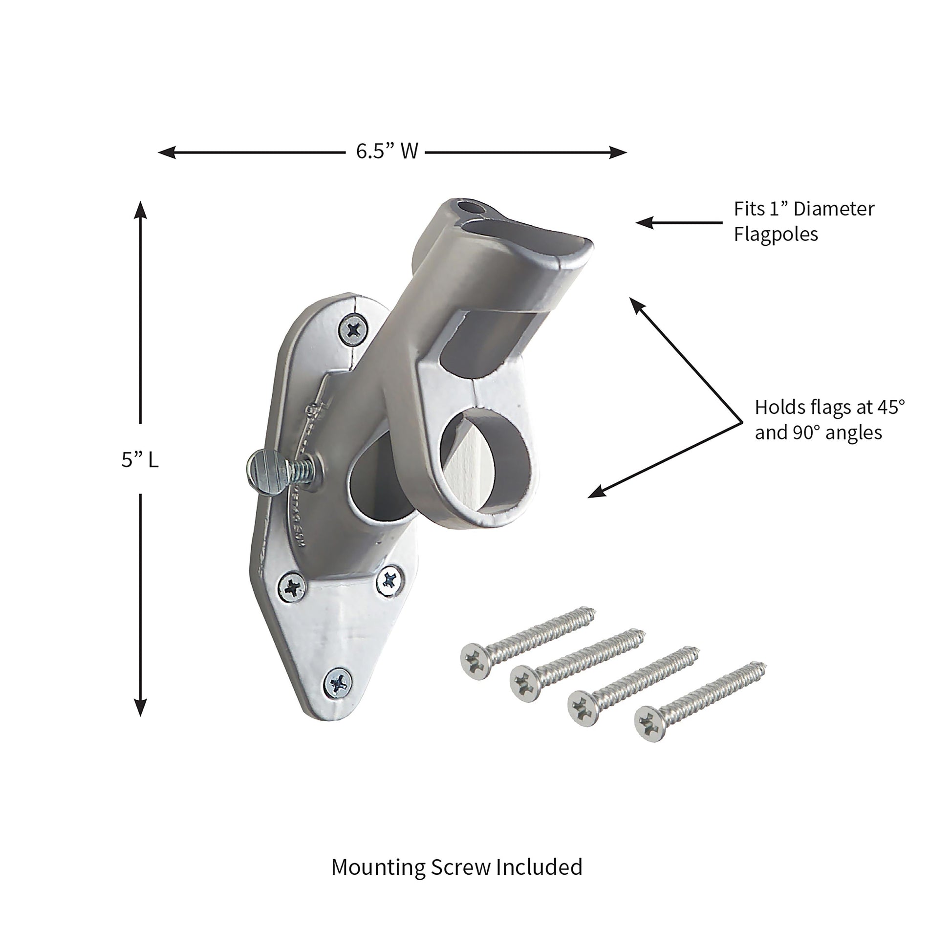 2-Position Aluminum House Flag Bracket aluminum finish with mounting screws included on Tampa Home & Garden Store