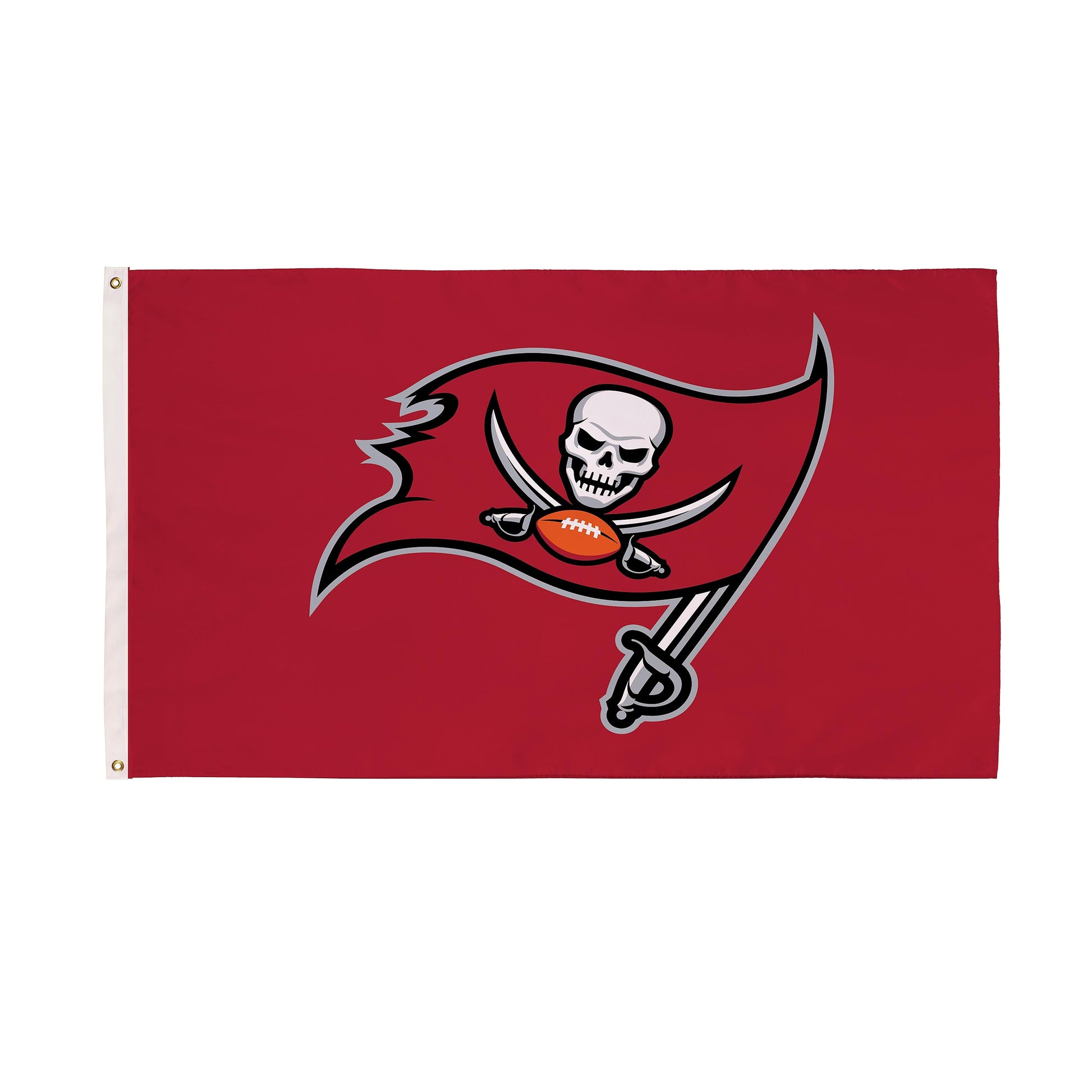 Tampa Bay Buccaneers sublimated flag 3x5, 2 grommets, red flag with skull logo on Tampa Home & Garden Store