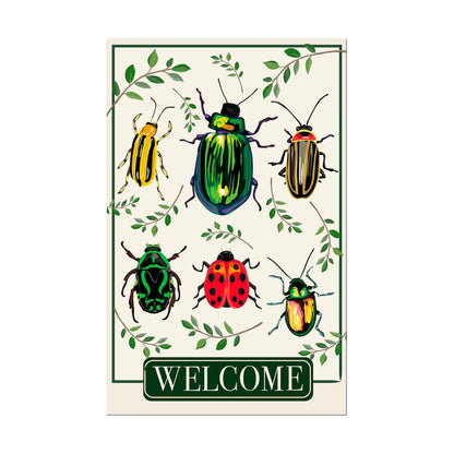 Garden Beetles Applique House Flag with colorful beetles and green leaves WELCOME on Tampa Home & Garden Store