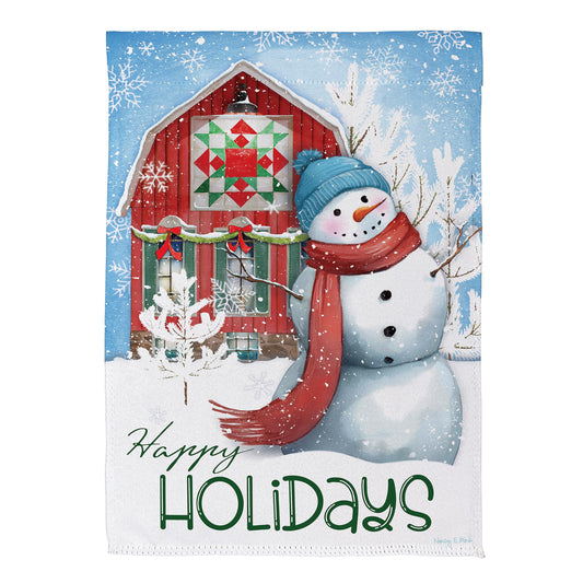 Festive Farm Snowman Suede House Flag - Tampa Home & Garden Store