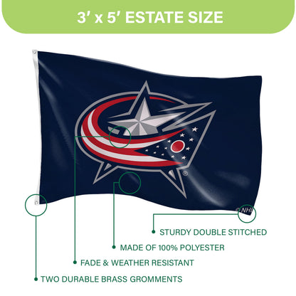 Columbus Blue Jackets 3x5 single-sided flag with 2 brass grommets in navy featuring team logo on Tampa Home & Garden Store