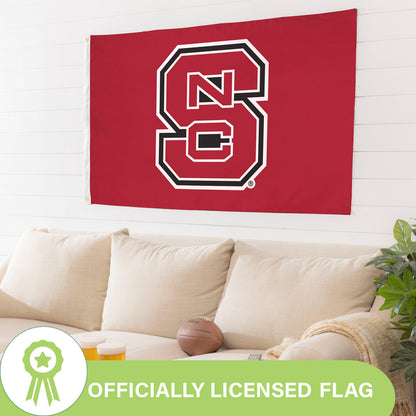 NC State flag, single-sided with 2 grommets, red 3x5 sublimated flag with NC State logo on Tampa Home & Garden Store