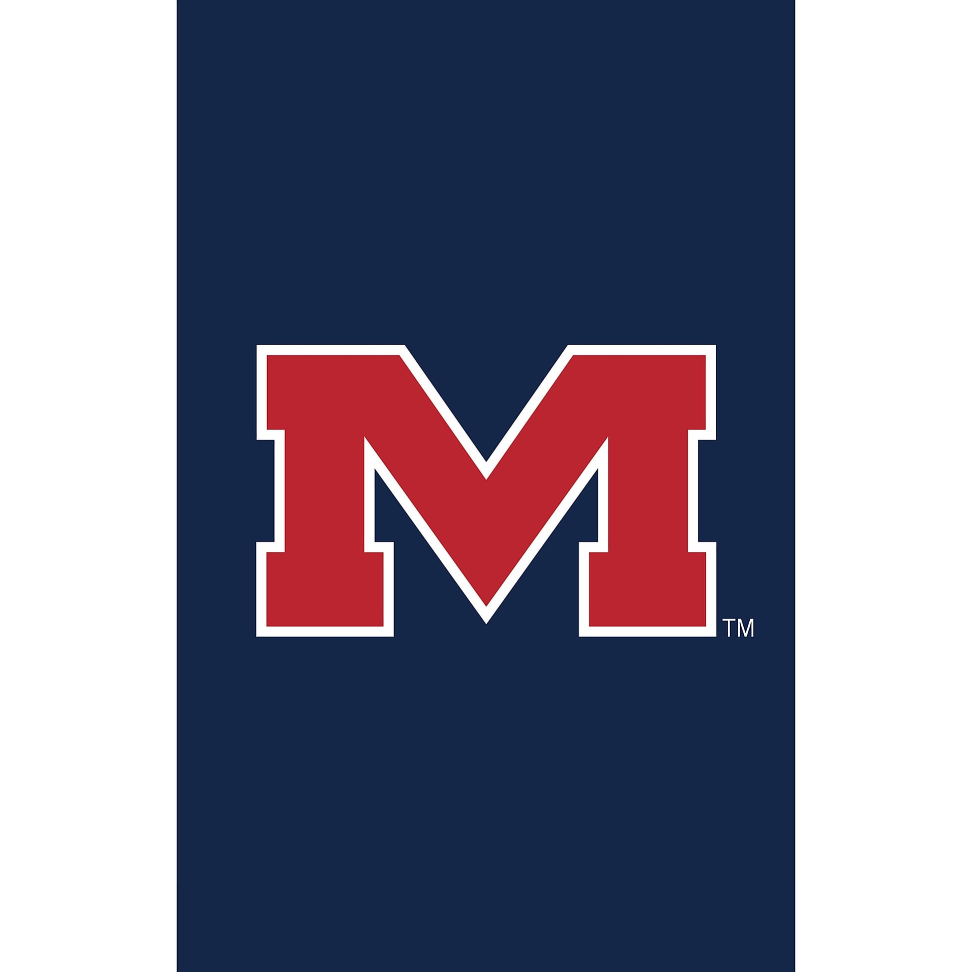 University of Mississippi applique house flag navy blue with red M logo by Evergreen on Tampa Home & Garden Store