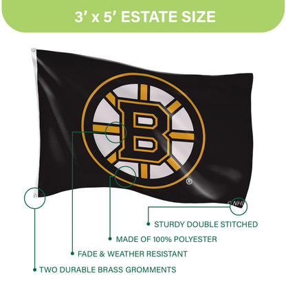 Boston Bruins single-sided 3x5 estate flag with two brass grommets on durable polyester on Tampa Home & Garden Store
