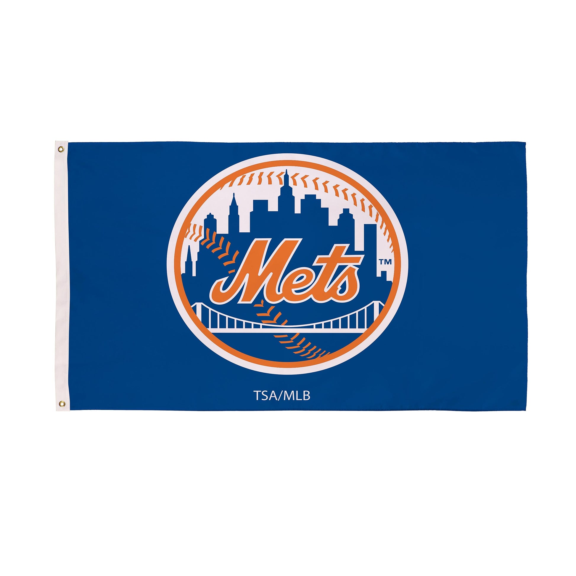 New York Mets flag 3x5 ft single-sided with 2 grommets on blue background on Tampa Home & Garden Store