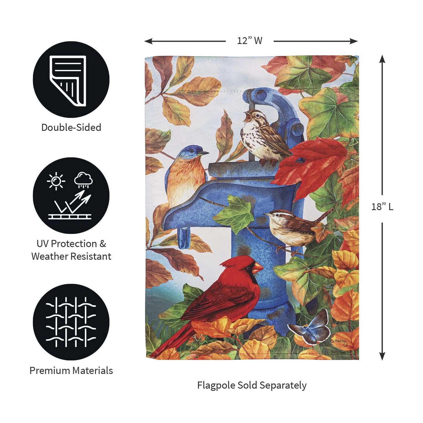 Where Birds Gather suede garden flag by Evergreen Enterprises, 12W x 18L, double-sided on Tampa Home & Garden Store