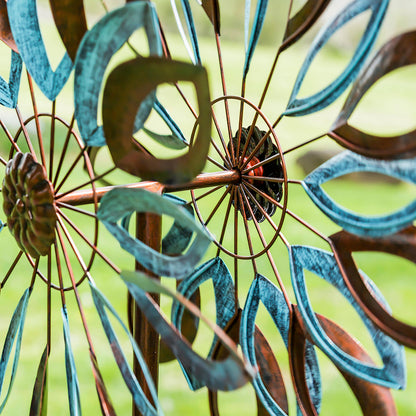 75H Wind Spinner copper and verdigris leaf blades metal wind wheel on Tampa Home & Garden Store