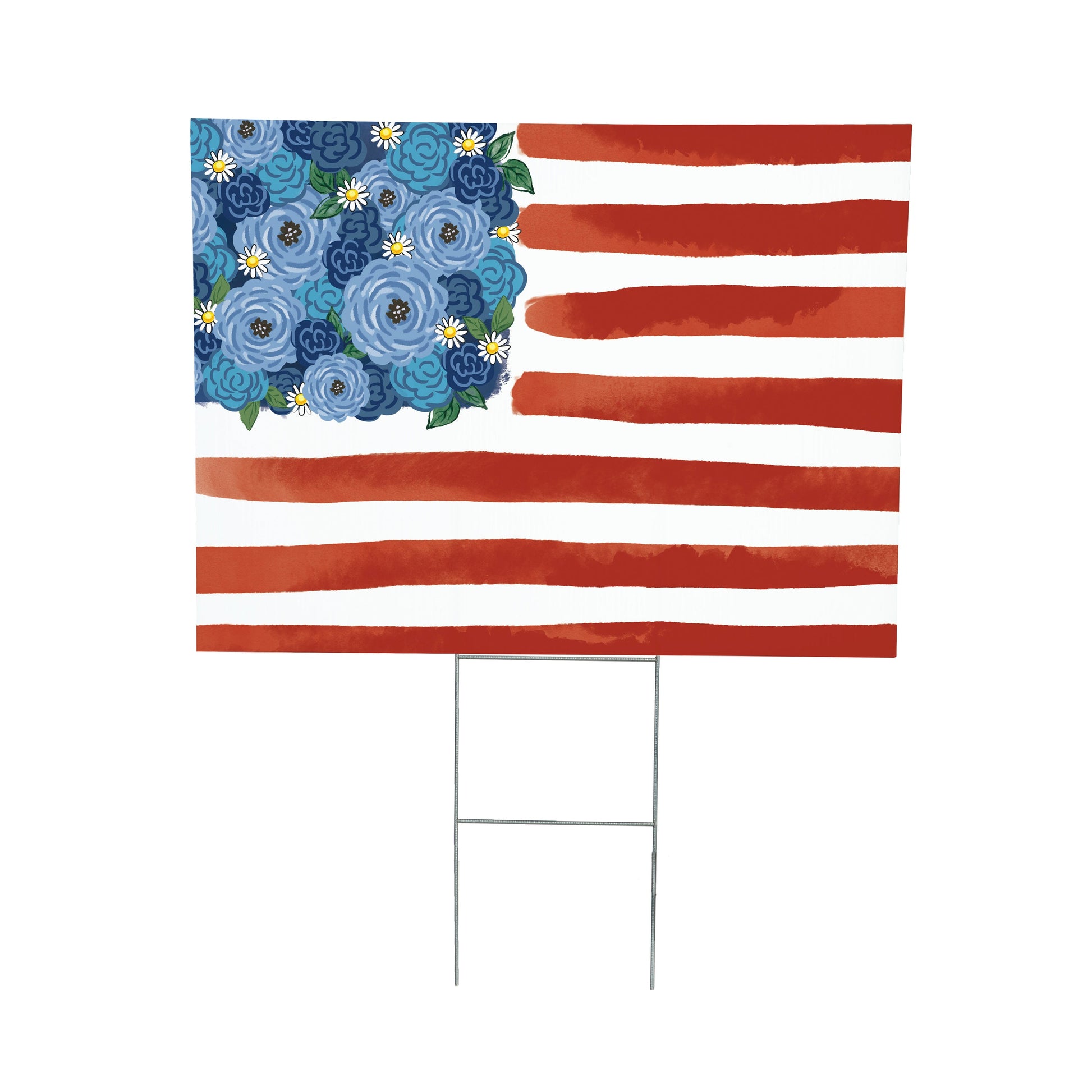 American Classic Yard Sign with blue florals and red stripes by Evergreen Enterprises on Tampa Home & Garden Store