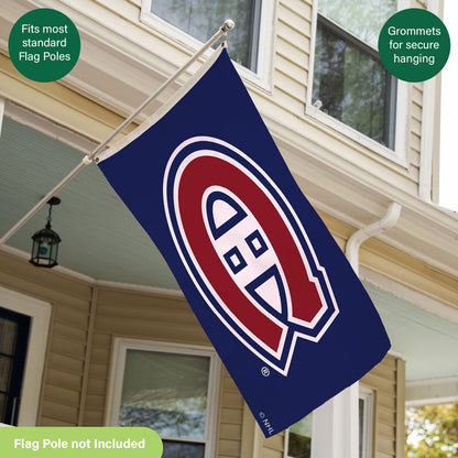 Montreal Canadiens 3x5 single-sided sublimated flag with 2 grommets on a metal flagpole on Tampa Home & Garden Store