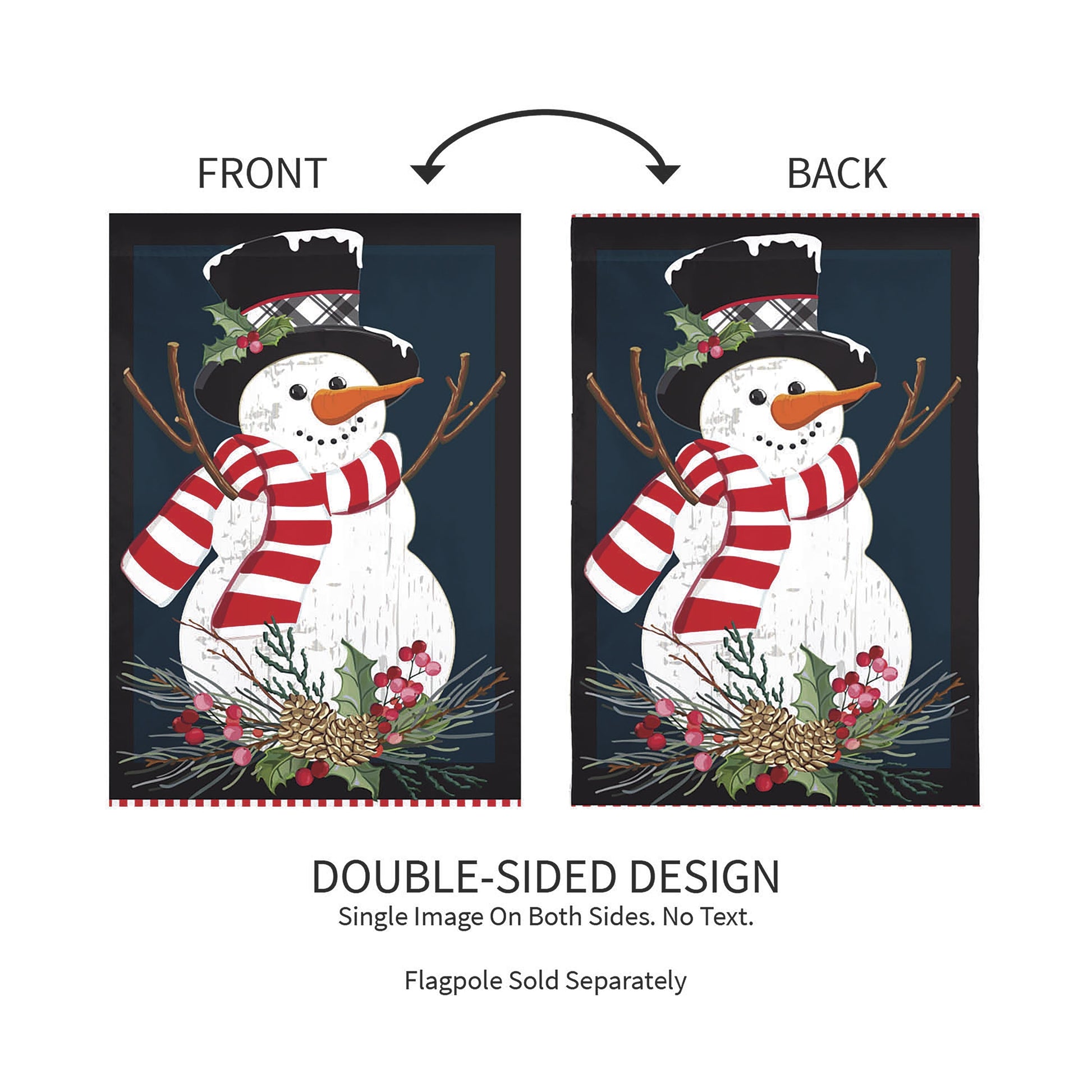 Holly Snowman Burlap Garden Flag double sided snowman with red scarf and holly on Tampa Home & Garden Store