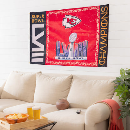 KC Chiefs SB58 Champions embossed suede estate flag, sublimated wall banner Evergreen Enterprises on Tampa Home & Garden Store