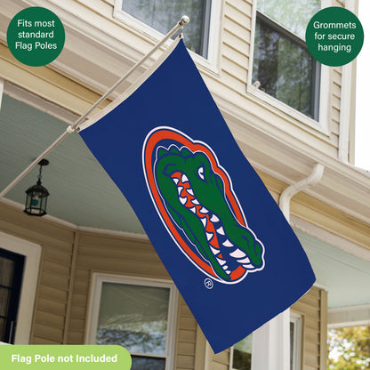 University of Florida single-sided sublimated flag with two grommets on a metal pole UF logo on Tampa Home & Garden Store