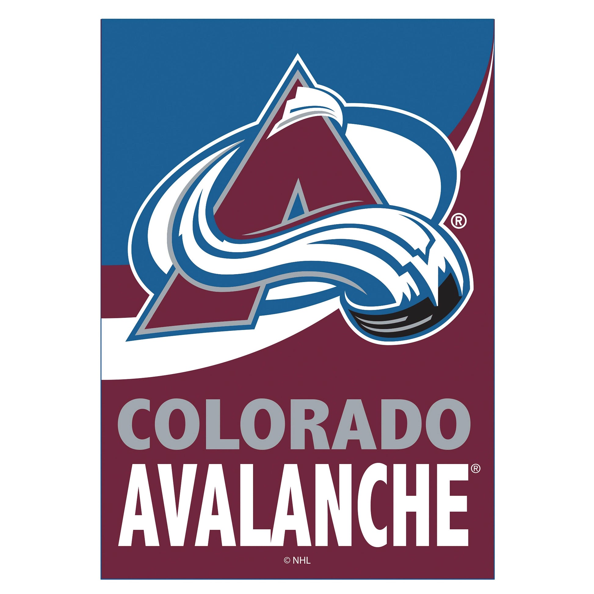 Colorado Avalanche Burlap Flag, house size, Evergreen Enterprises - Wholesale Collective, Flags on Tampa Home & Garden Store