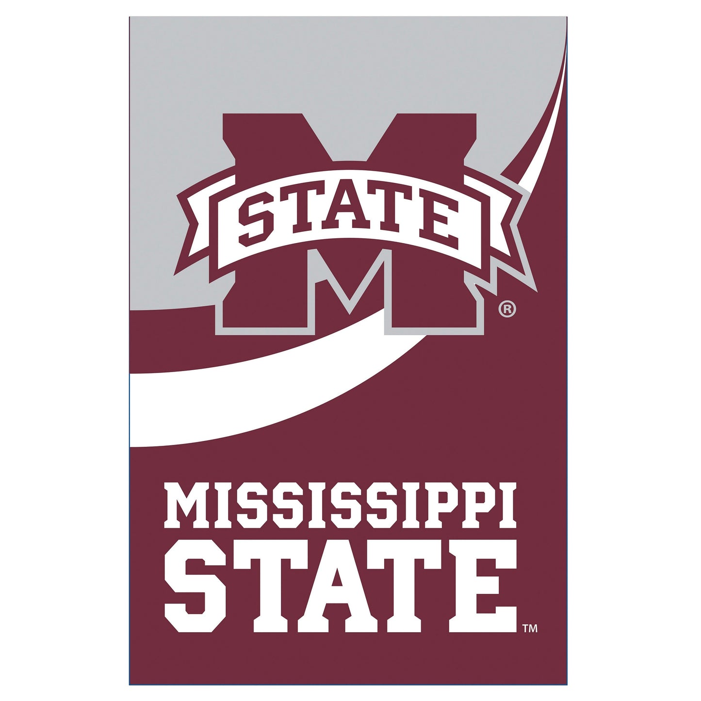 Mississippi State University burlap flag GDN size with large maroon MSU logo on Tampa Home & Garden Store