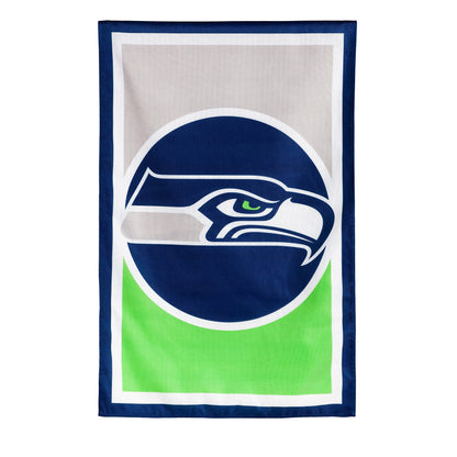 Flag Burlap Seattle Seahawks helmet graphic with navy border and green bottom on Tampa Home & Garden Store