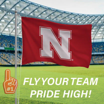 University of Nebraska single-sided estate flag 3x5 red with white N, two grommets on a silver pole on Tampa Home & Garden Store