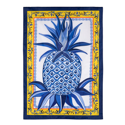 Blue & White pineapple applique house flag by Evergreen Enterprises Wholesale Collective on Tampa Home & Garden Store