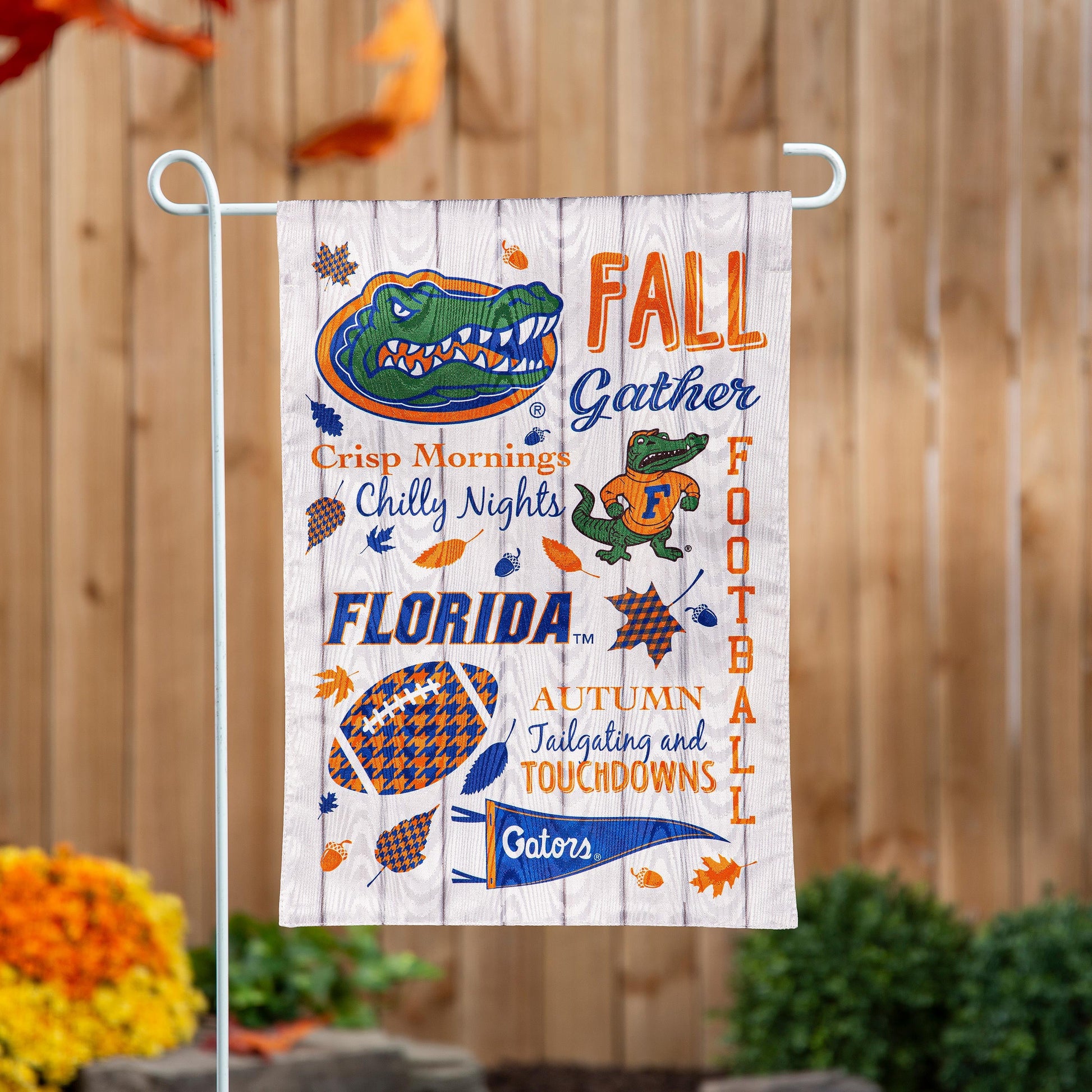 Moire Flag University of Florida Gators fall motif with orange and blue graphics on Tampa Home & Garden Store