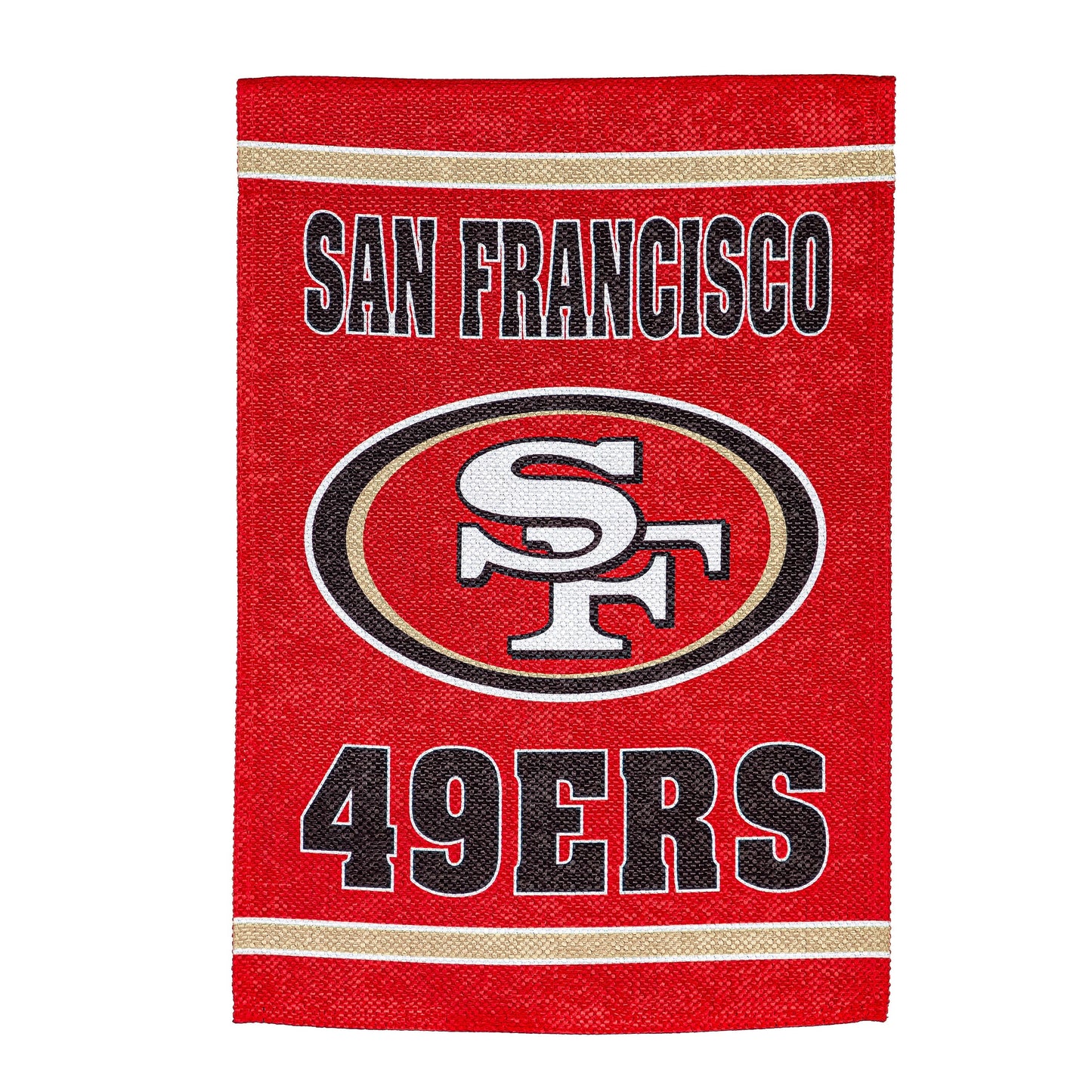 Embossed suede flag San Francisco 49ers house size in red with team logo by Evergreen on Tampa Home & Garden Store