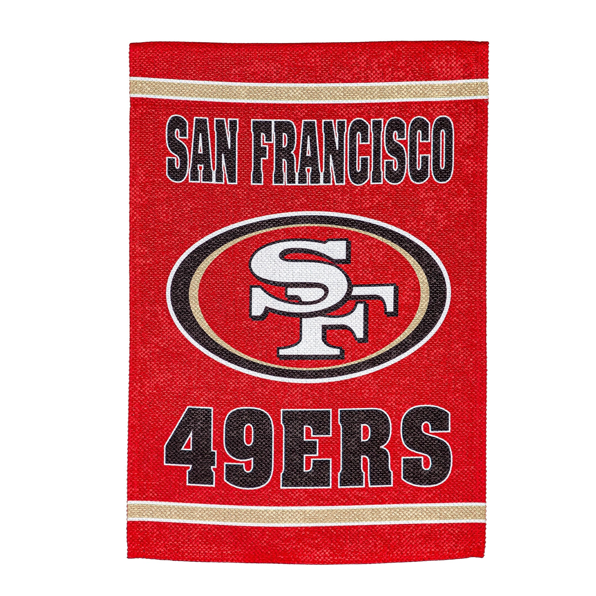 Embossed suede flag San Francisco 49ers house size in red with team logo by Evergreen on Tampa Home & Garden Store